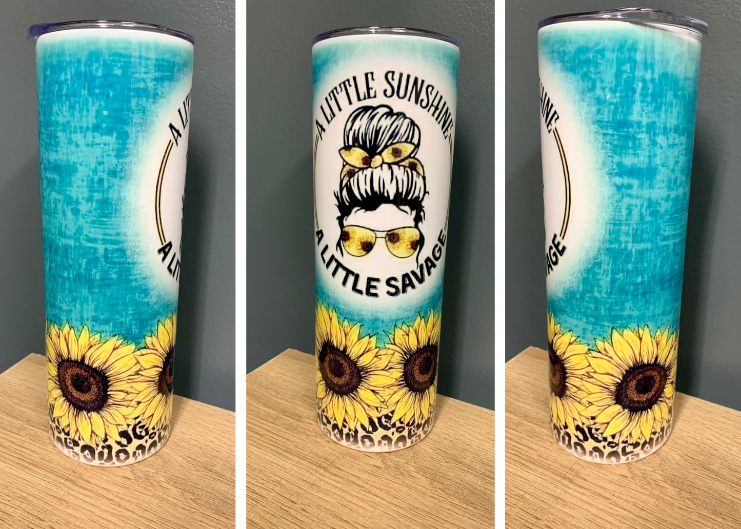 Sunflower Messy Bun 20 oz tumbler